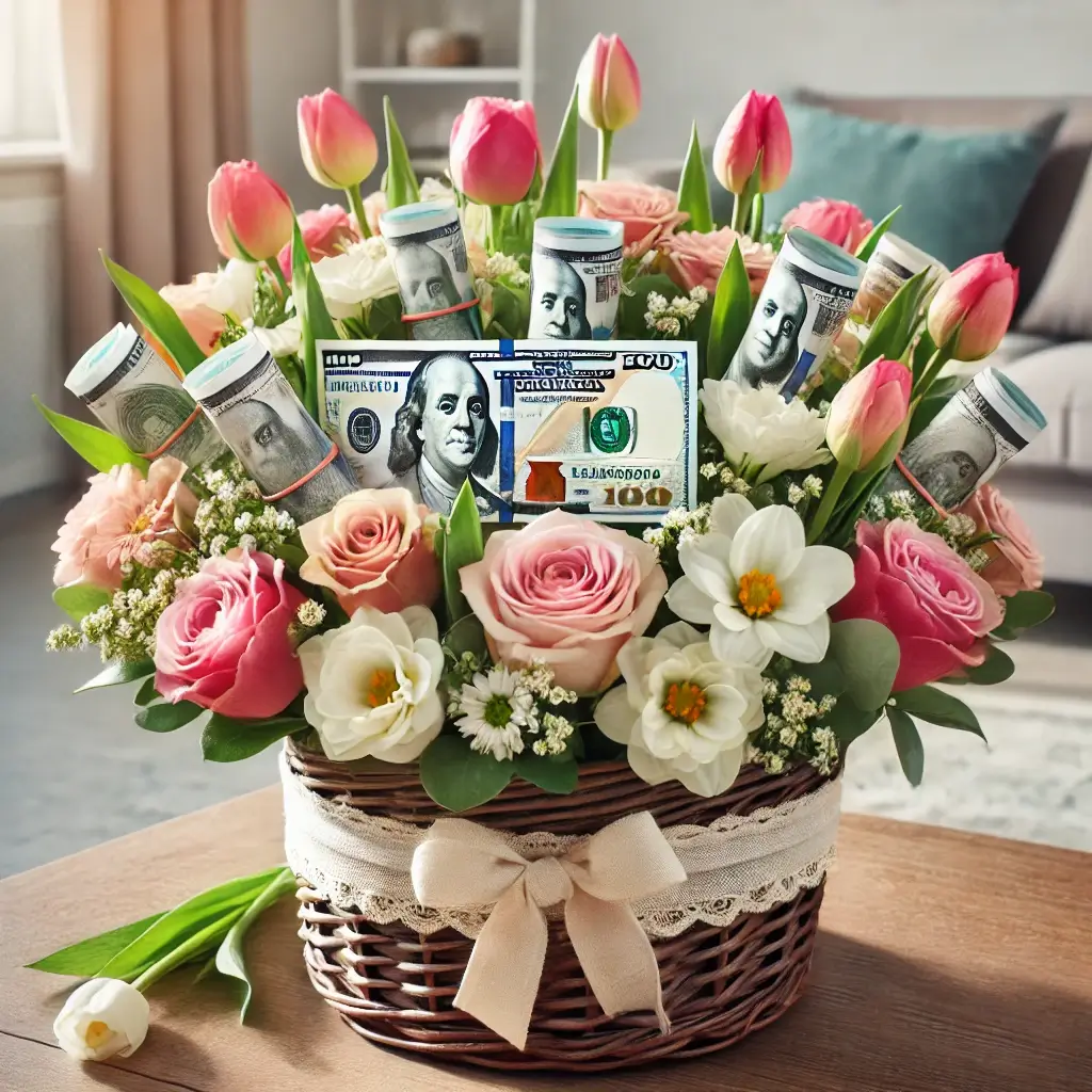 용돈 꽃 바구니